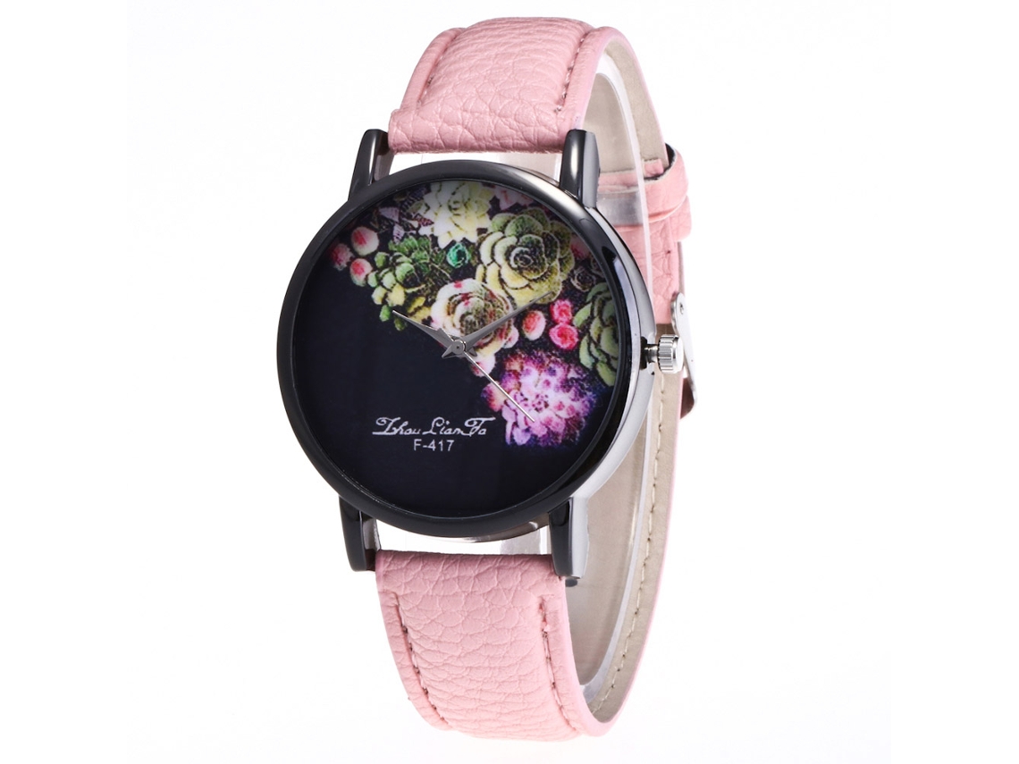 Relógio casual Zhoulianfa Fashion para homens e mulheres com pulseira de couro rosa.