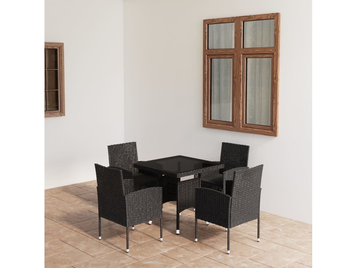 Vidaxl 5 Pcs Conjunto De Jantar Para Jardim Vime Pe Preto