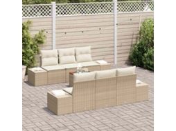 Vidaxl Conjunto De Sofá De Jardim 7 Unid. Bege E Creme Vime Pe