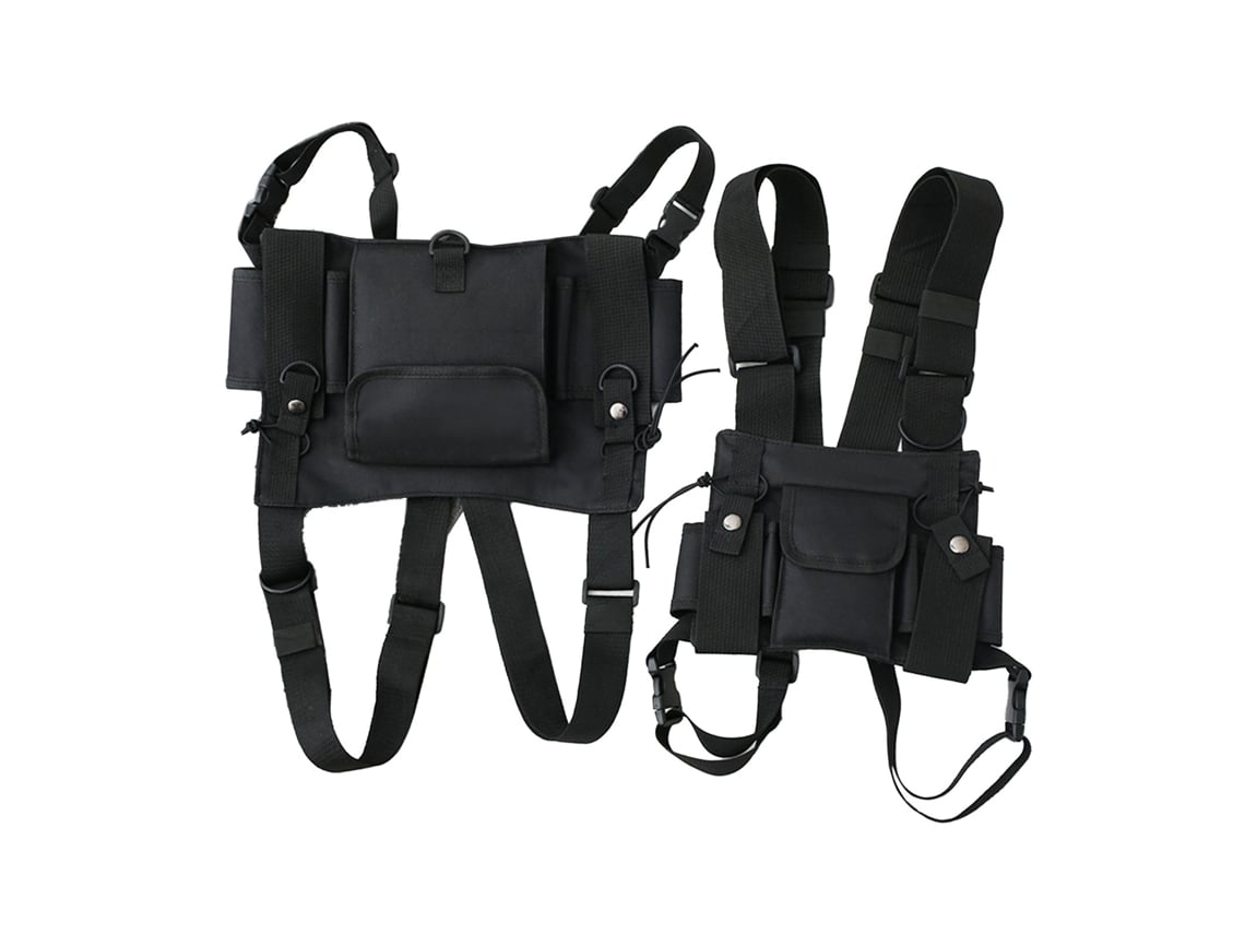 Mochila peitoral Oxford nylon universal sem mãos bolsa frontal para camping ao ar livre preta