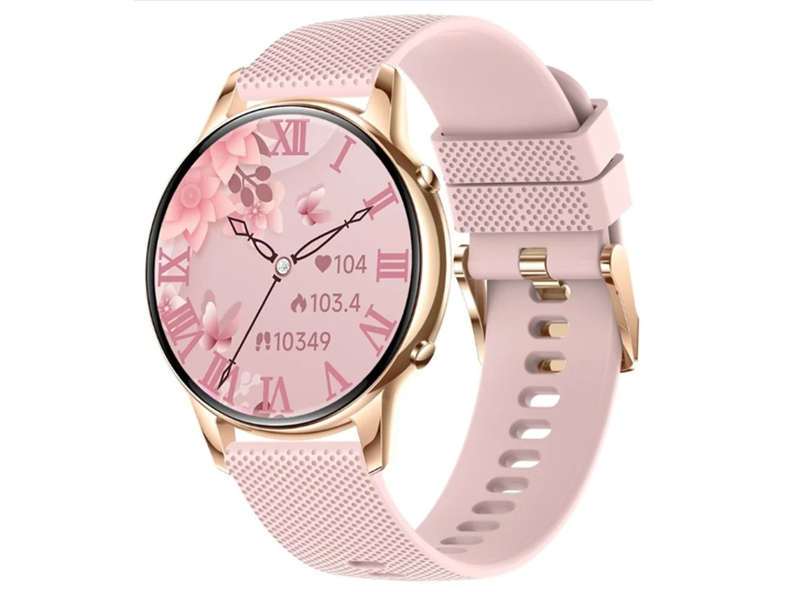 Smartwatch Com Display Amoled Full Touch De 1.32 Polegadas Chamadas Bluetooth Recursos De Saúde Feminina E Design Redondo Rosa Yizhood