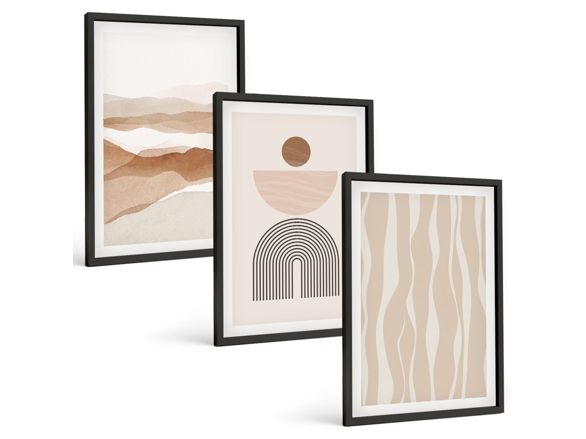 Conjunto De Pinturas Paisagem Abstrata, Natureza E Geometria Espelharte (3 Peças 40x60 Cm)