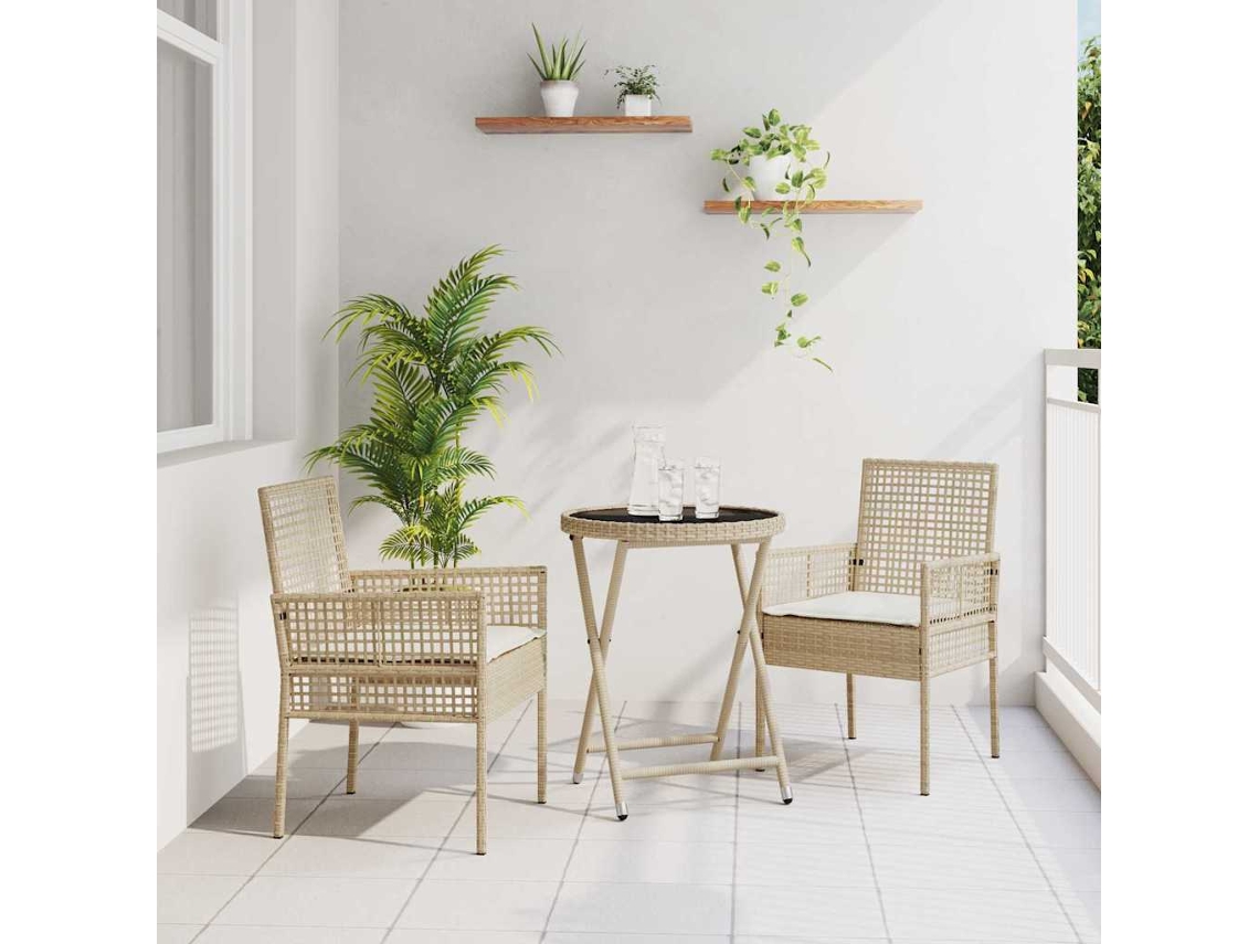 Vidaxl Conjunto Bistro De Jardim 3 Unid. Bege Vime Pe