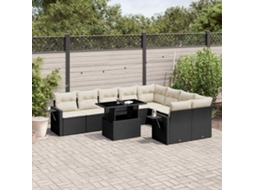 Vidaxl 10 Pcs Conjunto Sofás De Jardim C/ Almofadões Vime Pe Preto