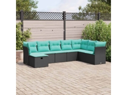 Vidaxl 8 Pcs Conjunto Sofás De Jardim Com Almofadões Vime Pe Preto