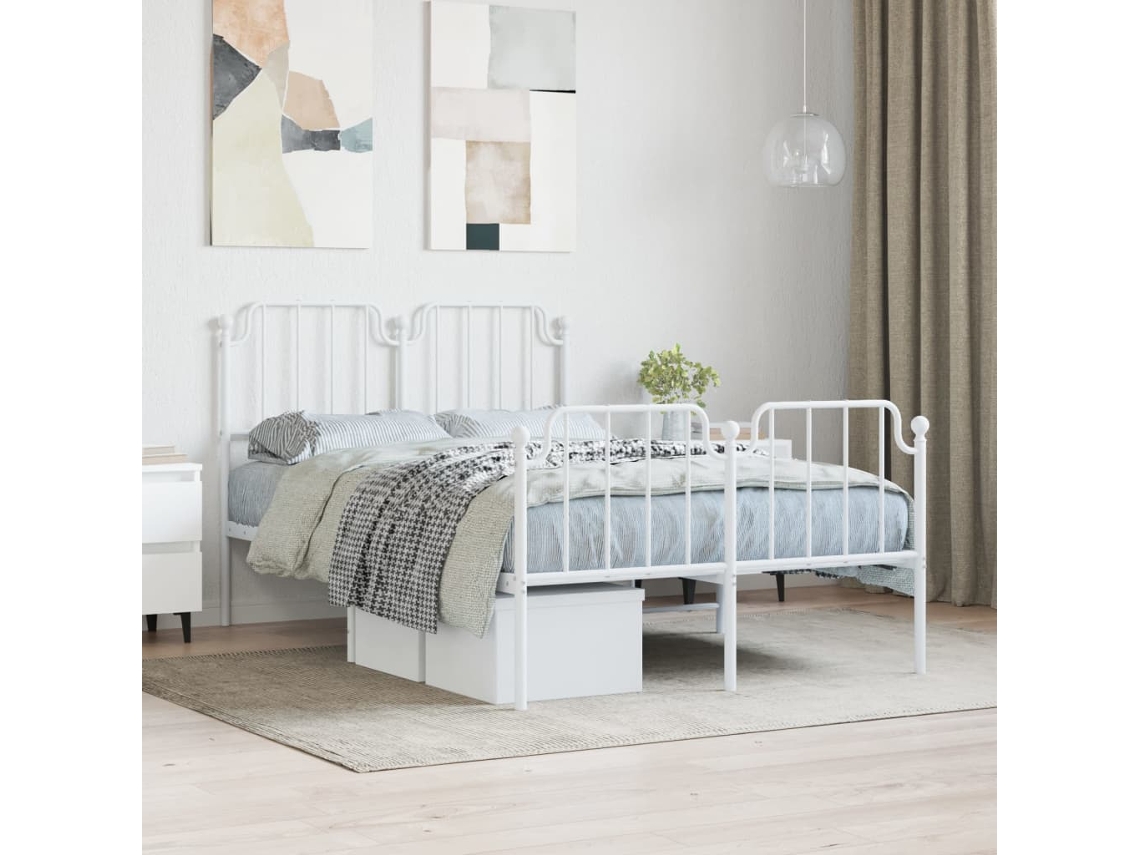 Vidaxl Estrutura De Cama Com Cabeceira E Pés 120x200 Cm Metal Branco