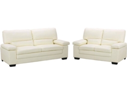 Conjunto Sofá Fixo Mimas II VENTE-UNIQUE.PT (Marfim - Pele - 210x89x97 cm)