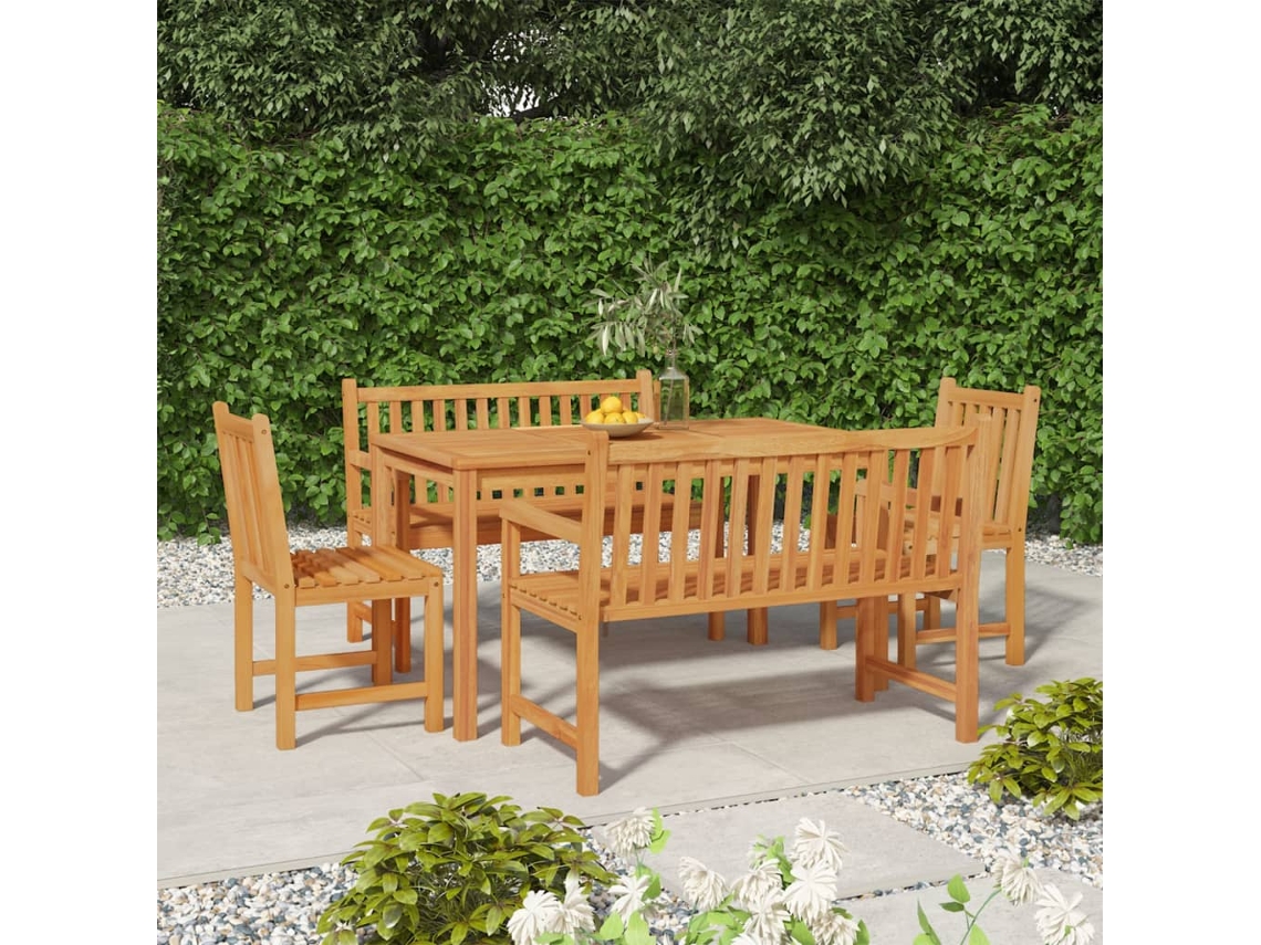 Vidaxl 5 Pcs Conjunto De Jantar P/ Jardim Madeira De Teca Maciça