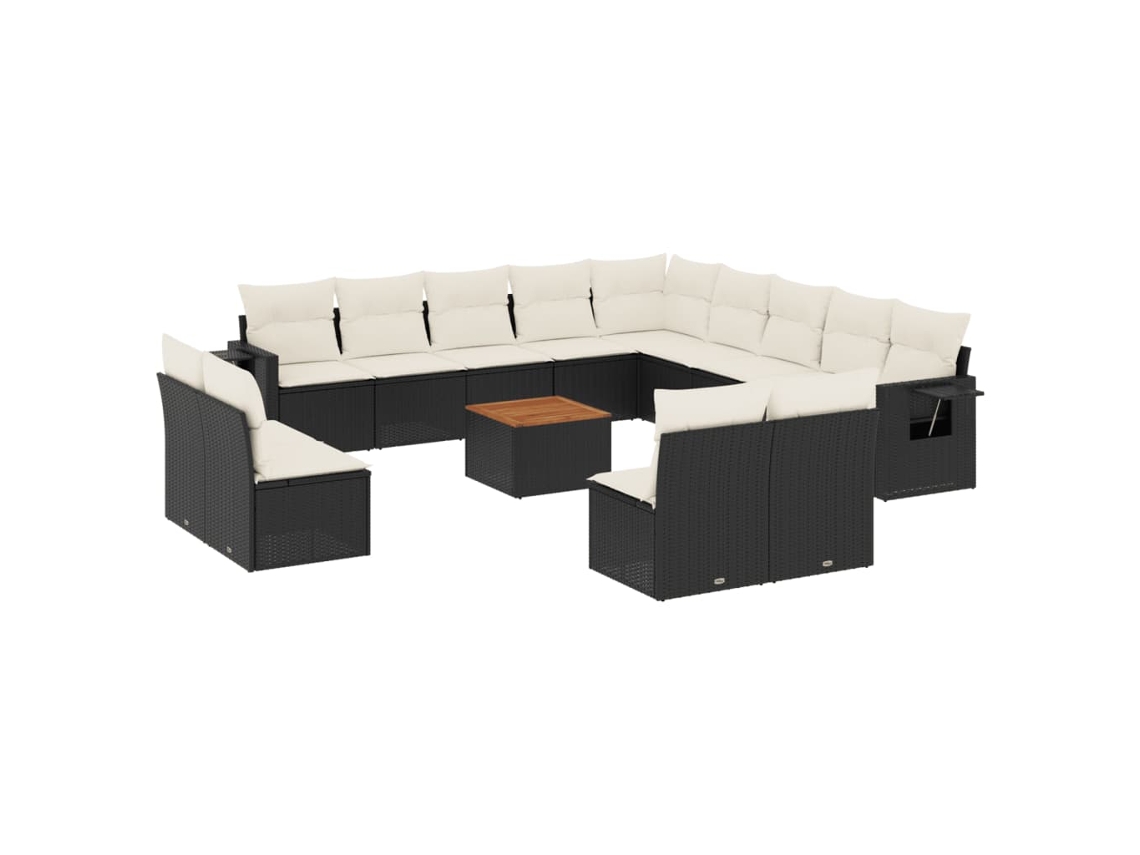 Conjunto 14 de sofás p/ jardim c/ almofadões VIDAXL vime PE preto