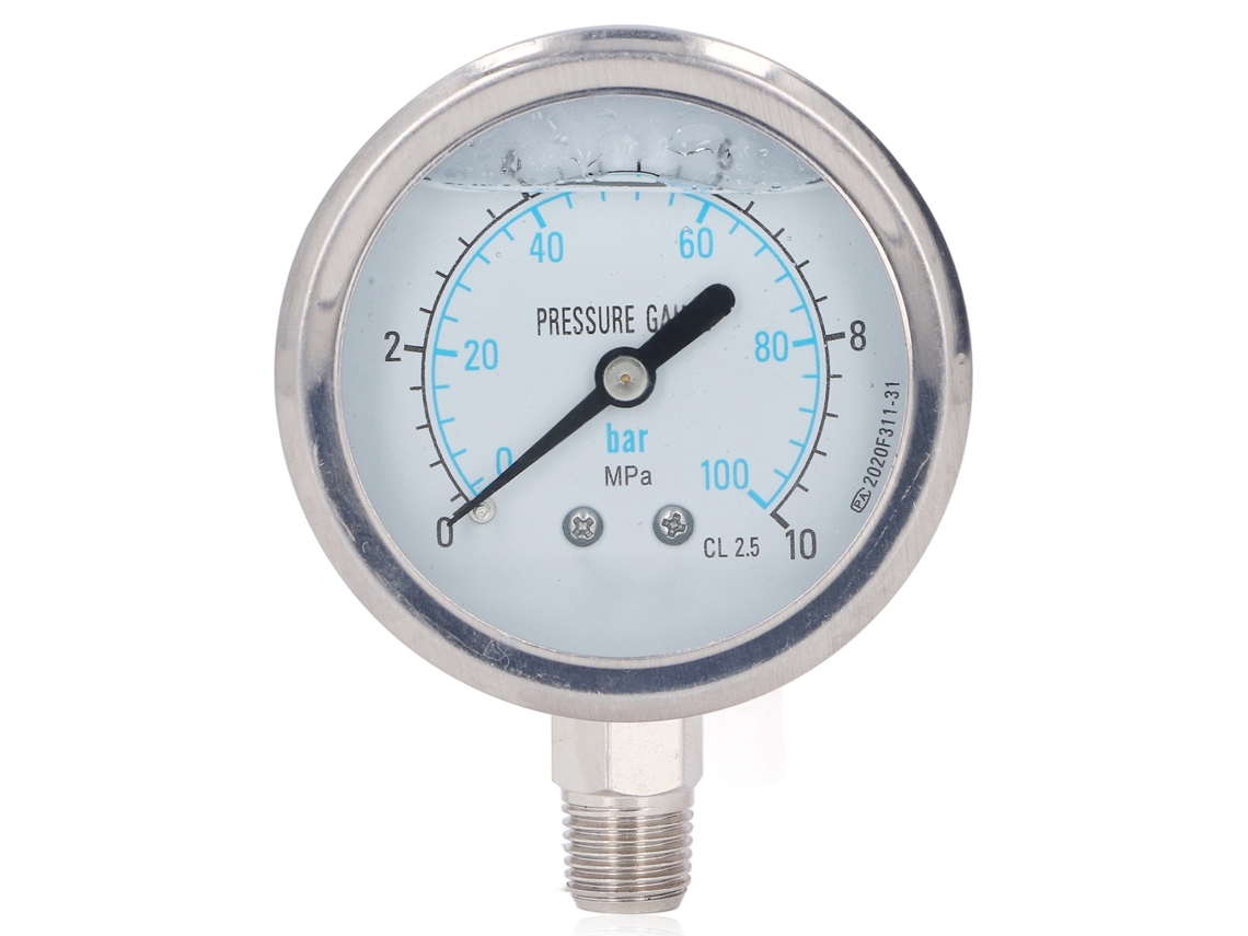 MANÔMETRO DE PRESSÃO YURU, aço inox, 1/4 NPT, 0-10 MPa, óleo, água, vácuo