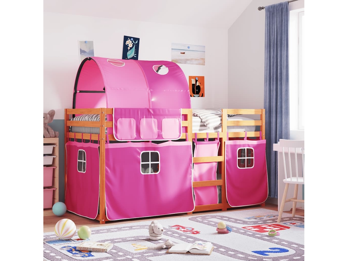 Beliche Com Cortinas 90x190 Cm Madeira De Pinho Maciça Rosa