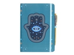 Caderno A5 Something Different Hand Of Hamsa Crystal Chips Com Detalhes Em Azul Claro E Dourado