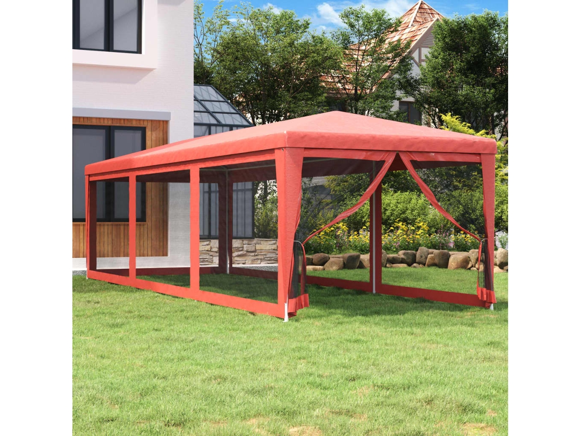 Vidaxl Tenda P/ Festas C/ 8 Paredes Laterais Rede 3x9 M Pead Vermelho
