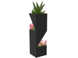 Vaso para plantas externo, com 3 áreas de cultivo, furos de drenagem, metal preto, 30x30x100cm