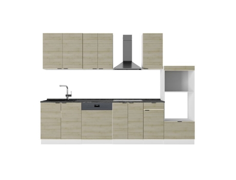 Cozinha Fame Line, 300cm Com Armário Alto, Pt Antracite, Carvalho Lambril/branco, Branco, Vicco