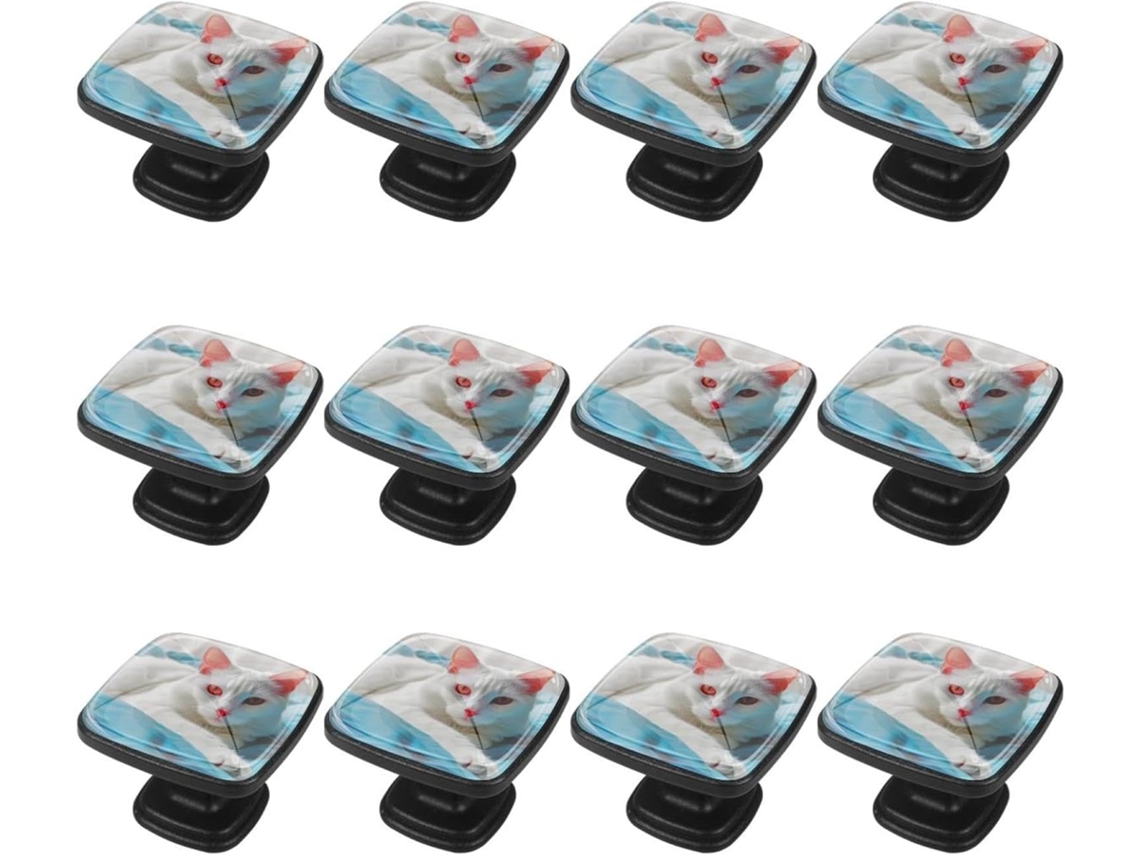Puxadores Quadrados Para Armários De Cozinha, Puxadores Para Gavetas De Cômoda, 12 Peças, Gato Rosa Com Olhos Azuis E