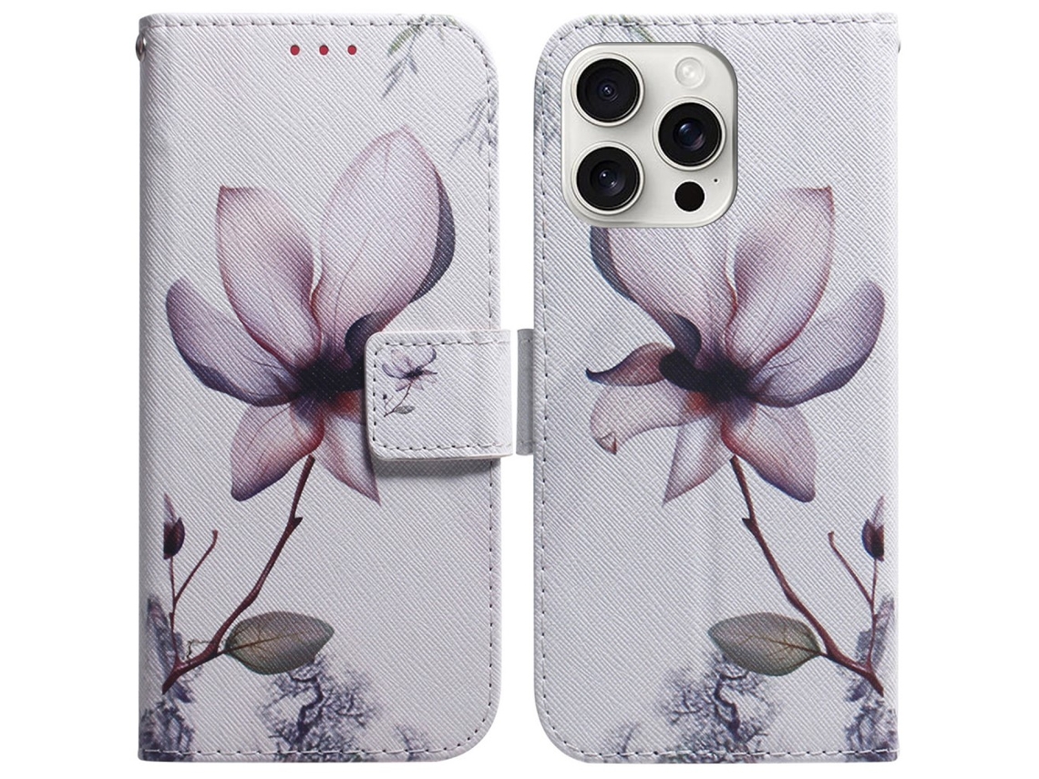 Capa Em Couro Pu Para Apple Iphone 16 Pro Max - Flor Rosa