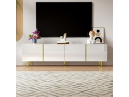 Móvel moderno para TV PAPRIKA em branco de alto brilho, simples e elegante, com quatro portas.
