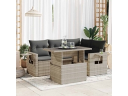 Pcs Conj. Sofás Jardim C/ Almofadões Vime Pe Cinzento Claro Dkd Home Decor