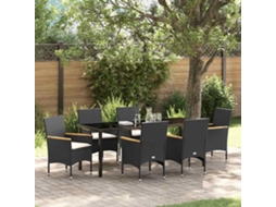 Vidaxl Conjunto De Jantar Para Jardim 7 Unid. Preto Vime Pe