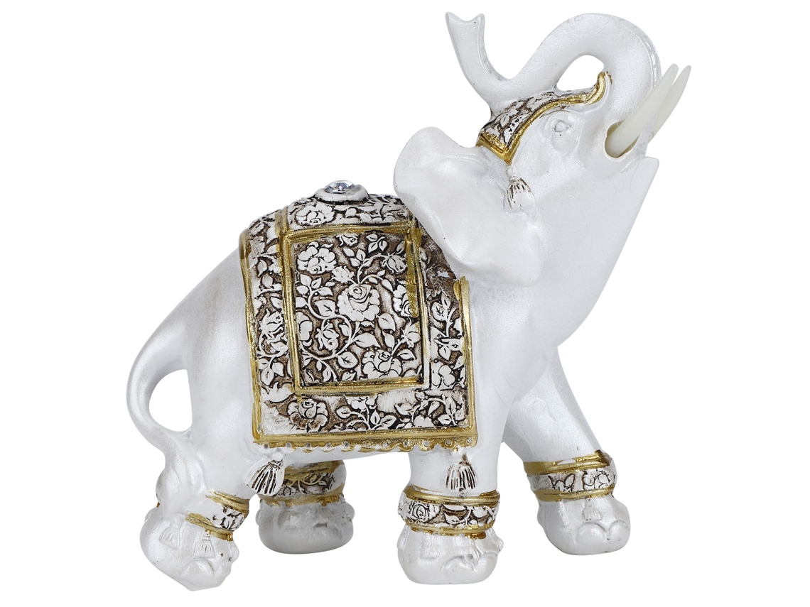 Figurinha de Resina Animal Fofa Decorativa Casa com Flores Douradas