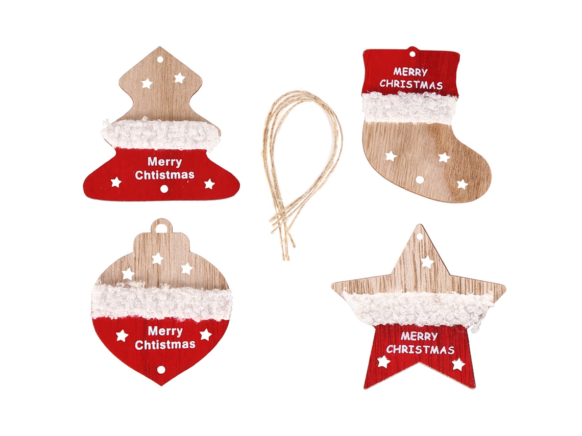 Laxiscreed Conjunto De 4 Ornamentos De Madeira Para Decoração Natalícia Festiva