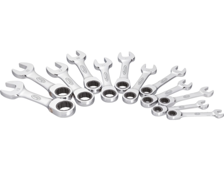 Conjunto de chaves combinadas de catraca VIGOR V2821 Curto Perfil hexagonal externo Perfil hexagonal externo duplo 8 - 19 Número da ferramenta