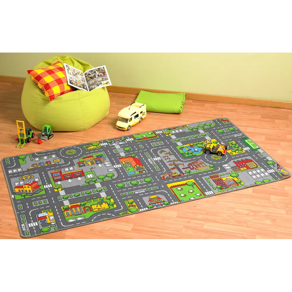 Tapete Infantil Vedes Com Estampa De Trânsito Urbano, 100x190cm, Ideal Para Quarto De Crianças.