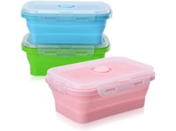 3 Recipientes De Silicone Dobráveis Com Tampa - 500 Ml - Conjunto De Marmita - Para Acampamento, Caminhada