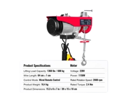 Guincho Elétrico 1320 Lbs Com Controle Remoto E Interruptor De Parada De Emergência Oem