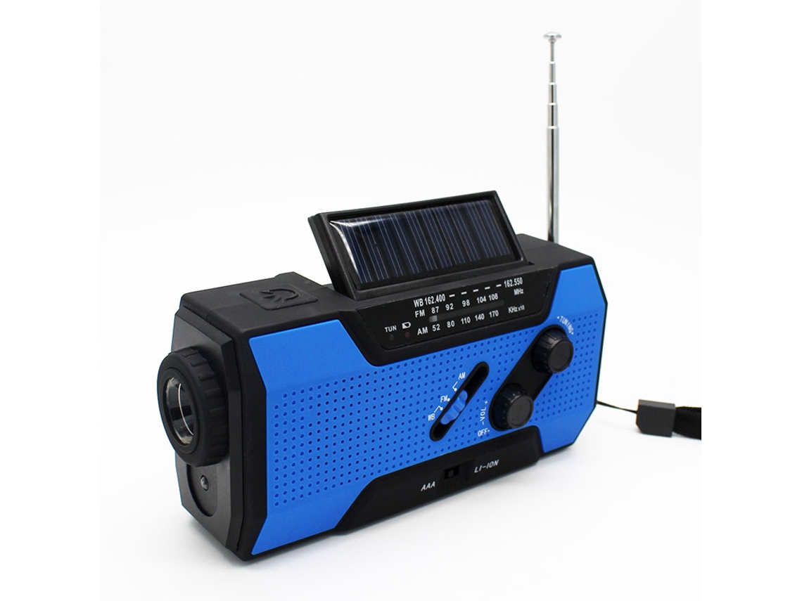 Rádio De Emergência Com Células Solares, 2000mah, Manivela, Rádio Fm E Luz Led Brilvibera (azul)