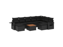 Conjunto de 10 Sofás de Jardim com Almofadões Vime Pe Preto MAISON EXCLUSIVE
