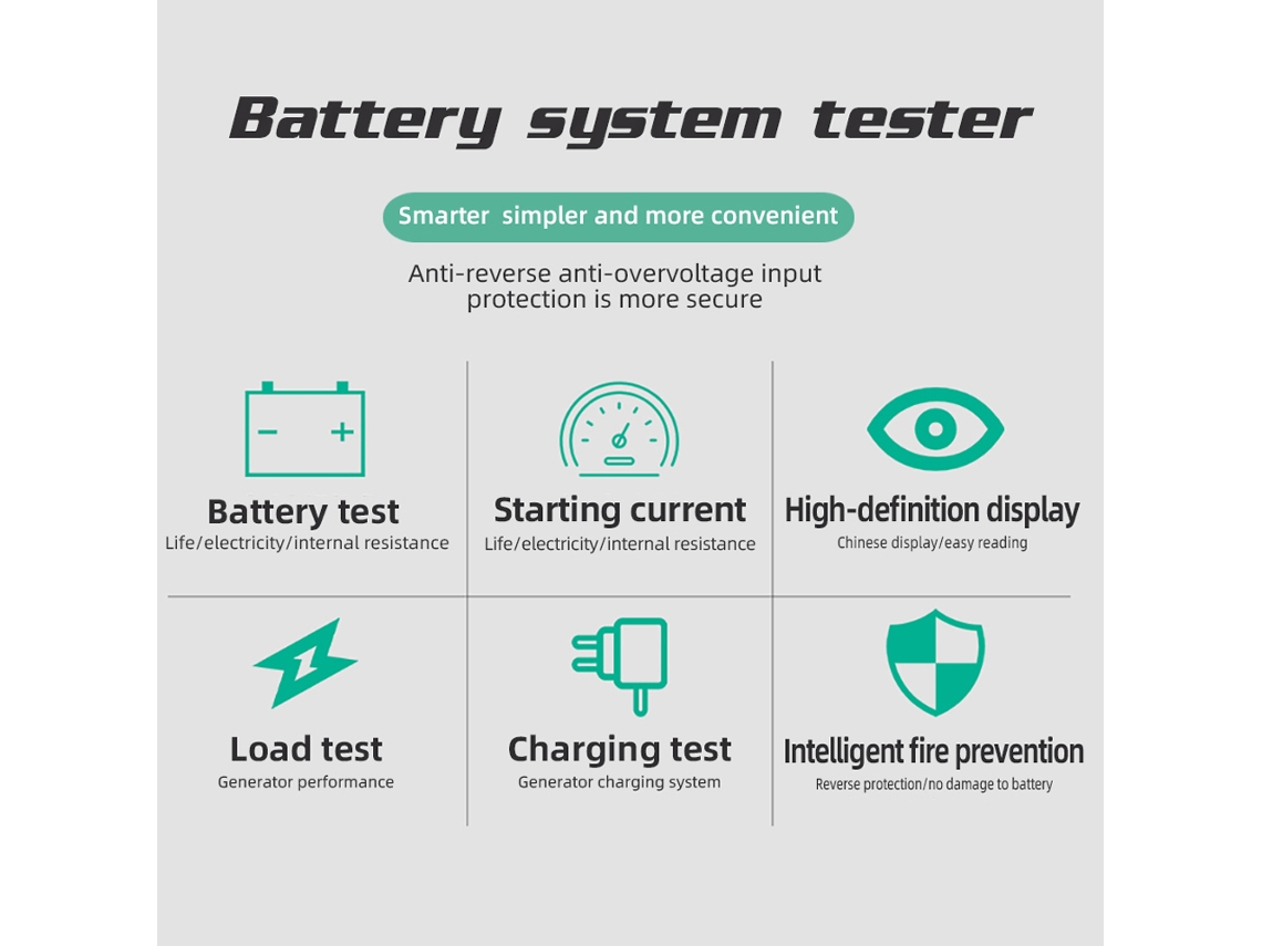 Tester de sistema de bateria elétrica multifuncional com resistência, tensão e voz | S/MARCA
