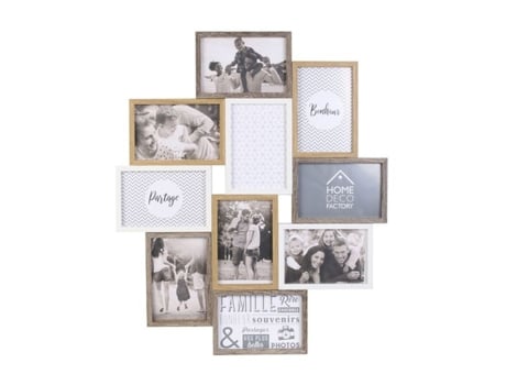 Hd4213 Moldura de parede Colagem 10 visualizações 10x15cm Madeira e vidro Bege Marrom e branco H56 x 47 x 2,8 cm Fábrica de decoração para casa