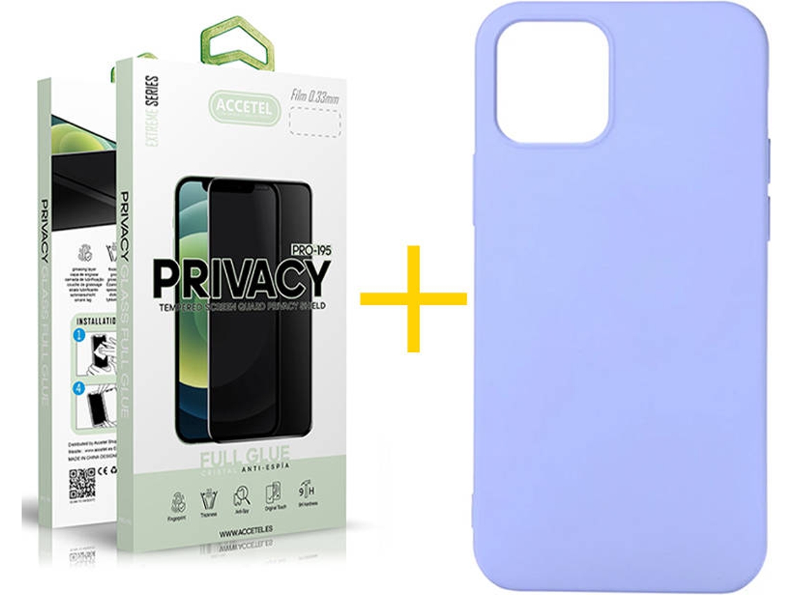 Kit Capa + Película 1X Anti-Spy iPhone 11 Accetel Silicone Roxo