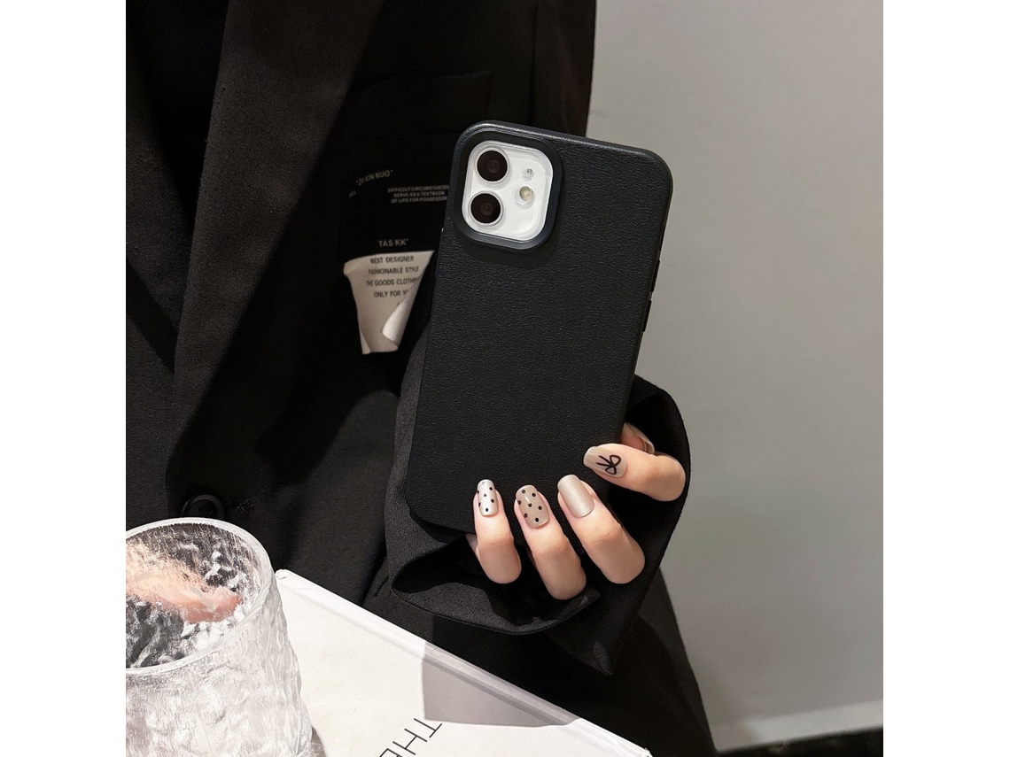 Capa Para Iphone 17 Pro Com Textura De Couro, Preta E Elegante, Em Silicone.