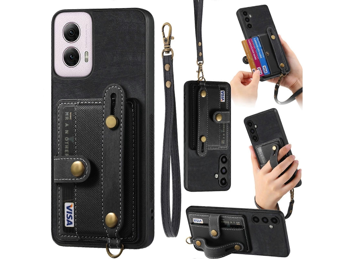 Capa De Celular Com Pulseira Cruzada Retrô E Carteira De Couro