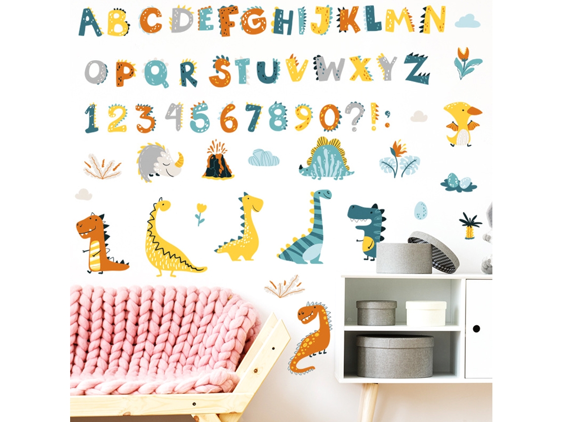 MEOIRUERY Adesivos Abc Alfabeto Adesivos De Parede Com Letras De Dinossauros Animais Letras Para Sala De Aula