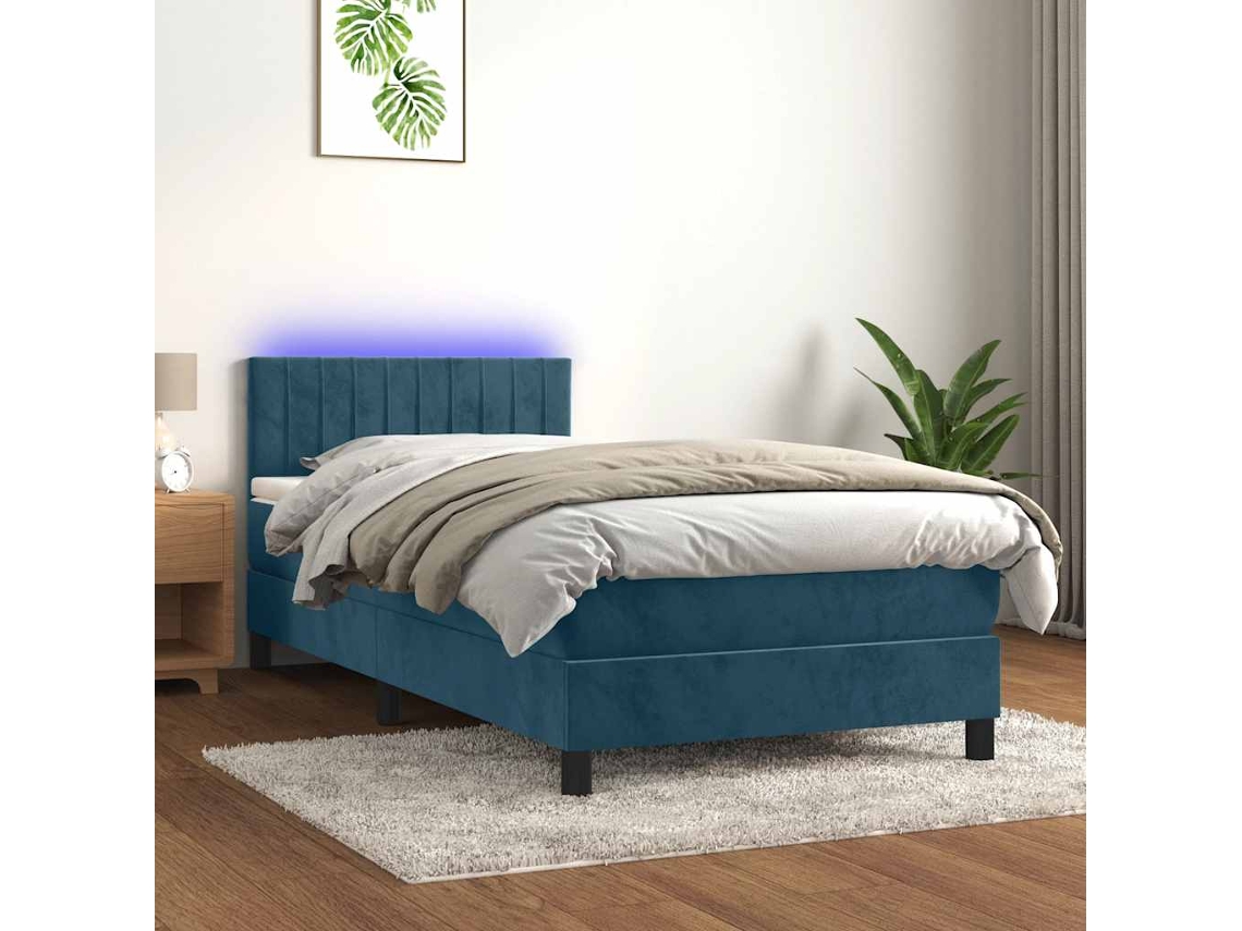 Vidaxl Cama Box Spring C/ Colchão/led 80x200 Cm Veludo Azul-escuro