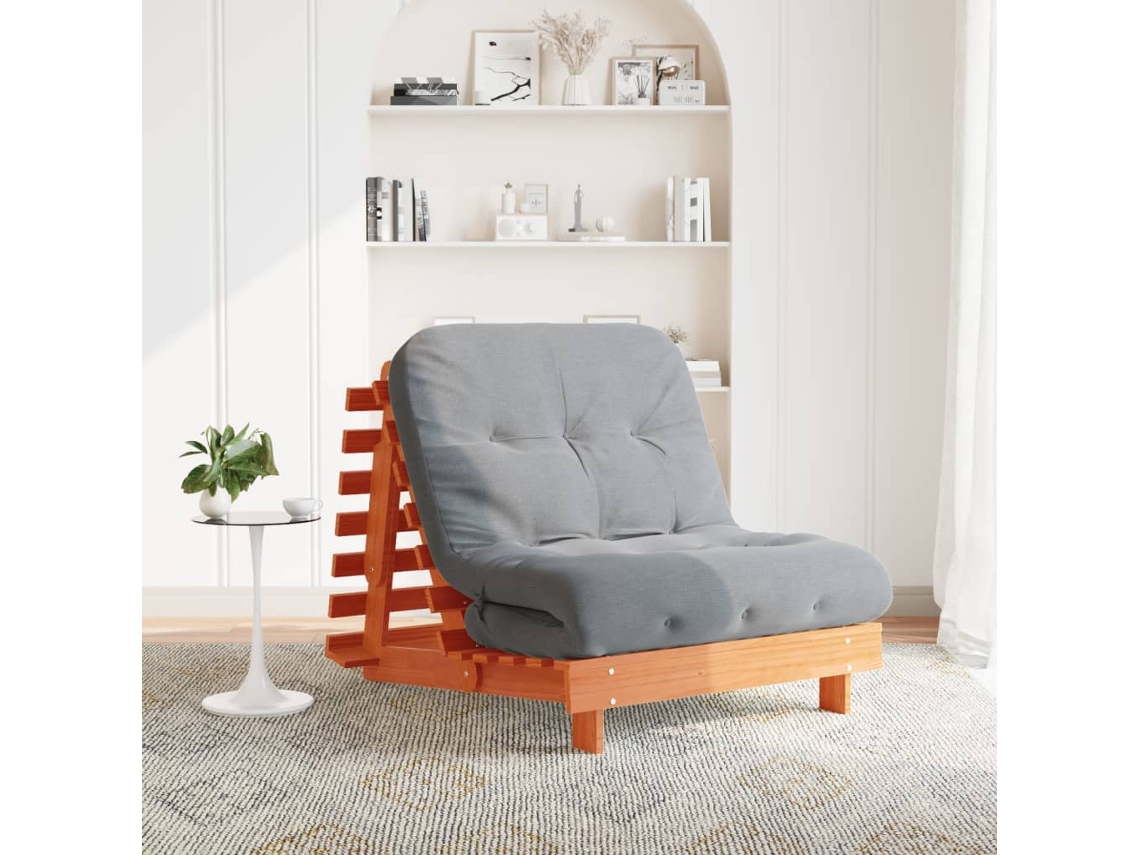 Vidaxl Sofá-cama Futon C/ Colchão Madeira De Pinho Maciça Castanho-mel
