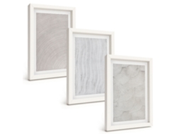 Conjunto De Pinturas Padrões De Areia, Estruturas Geométricas Moldura Branca Quadros Para A Sala De Estar Espelharte (3 Peças 20x30 Cm)