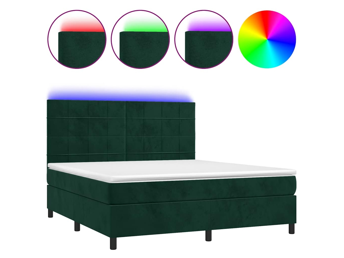 Cama Box Spring com Colchão LED Veludo Verde Escuro MAISON EXCLUSIVE (180x200 cm)