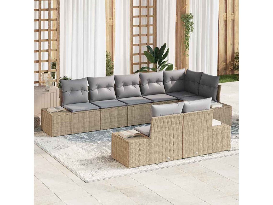 Vidaxl Conjunto De Sofá De Jardim 8 Pcs Bege E Cinza Vime Pe
