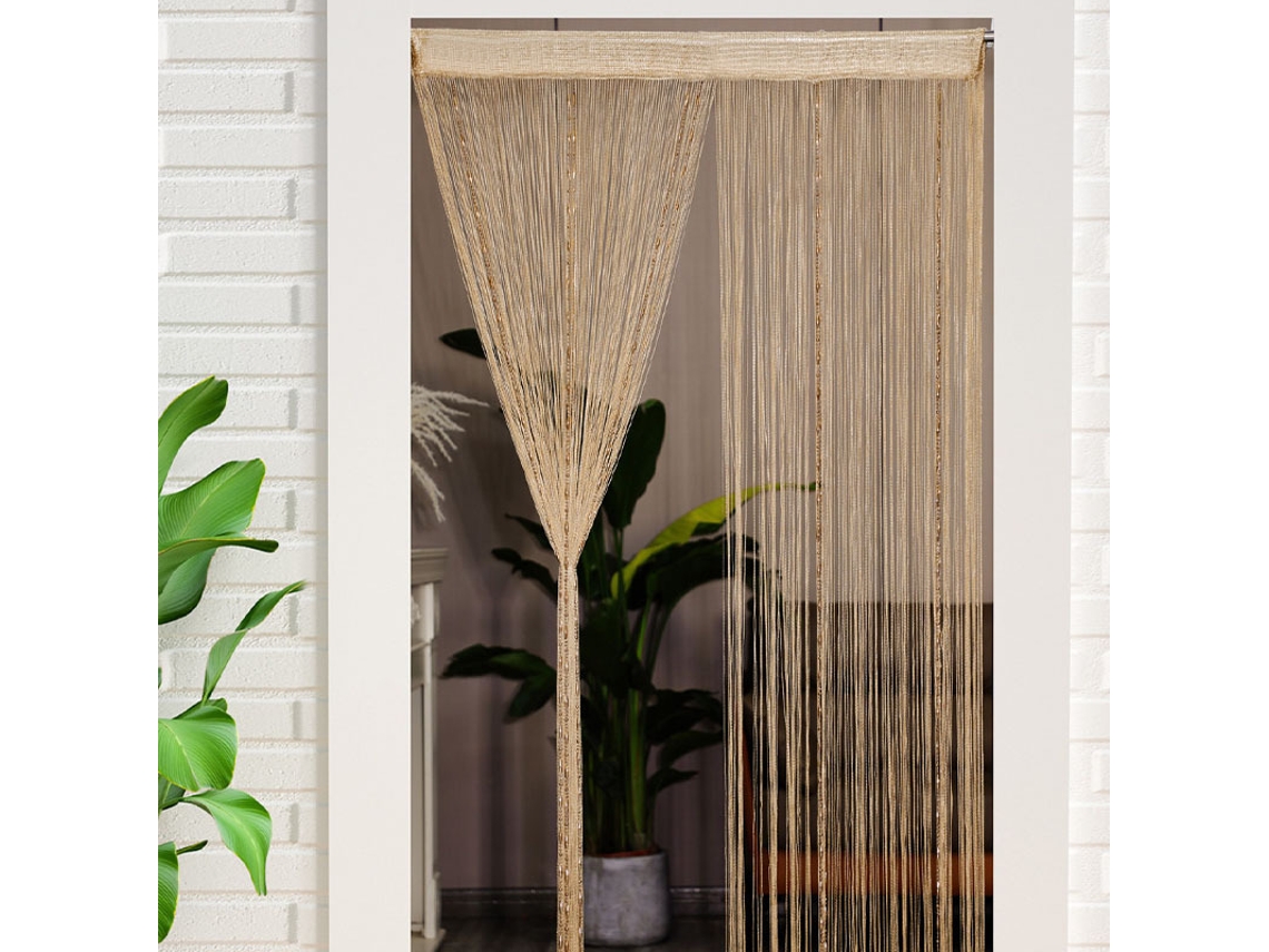 Cortina De Contas – Cortina Porta – Cortina Decorativa Entrada – 100×200 Cm – Poliéster – Champagne
