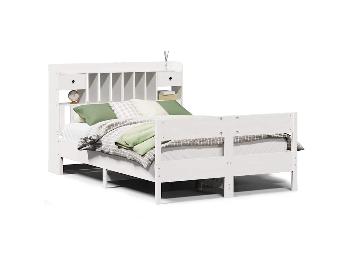 Cama com Estante Pinho Maciço Branco MAISON EXCLUSIVE (140x200 cm)
