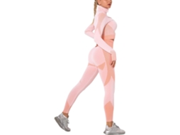 MEOIRUERY Conjunto 2 Peças Mulheres Calça De Academia Alta Com Cós E Top Cropped Manga Longa Com Zíper Frente Roupas De Yoga