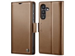 Capa Para Samsung Galaxy A14 5g Borboleta Fivela Litchi Textura De Telefone De Couro Rfid Antirroubo Marrom