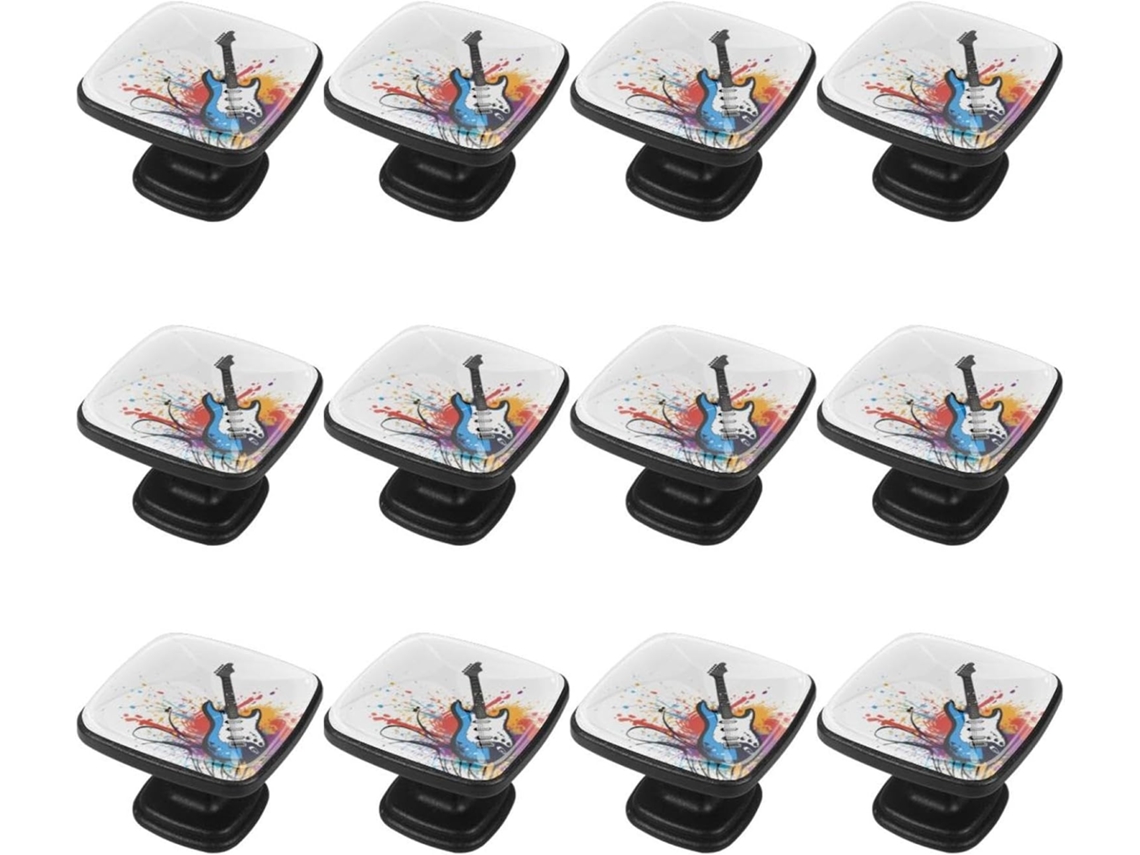 Puxadores Quadrados Para Gavetas De Cômoda, Puxadores Para Armários De Cozinha, 12 Peças, Guitarra Abstrata Com Bolinhas