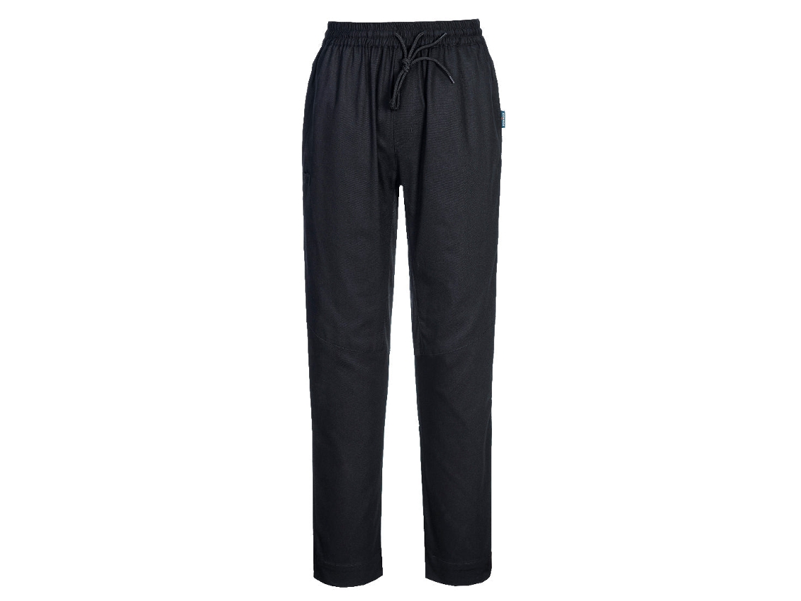 Calça De Cozinha 100% Algodão Com Painéis Elásticos Preto / Xl