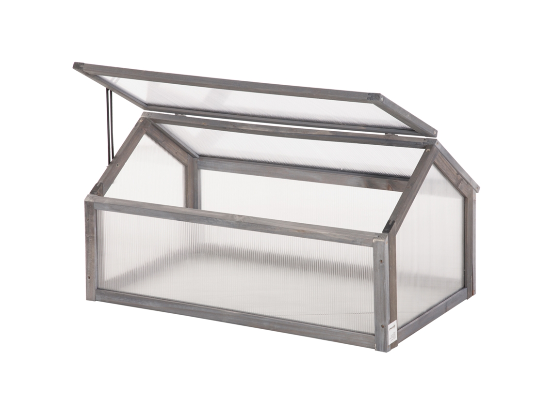 Miniestufa Madeira Policarbonato 90x52x49,5 Cm Ventilação Jardim Cinza